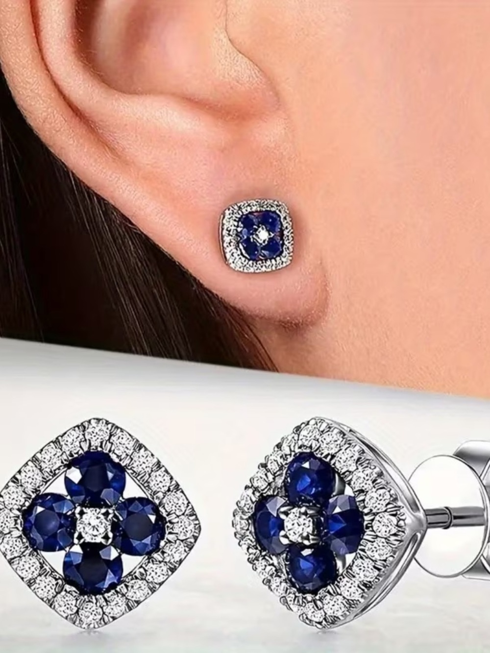 Blue Sapphire Halo Stud Earrings